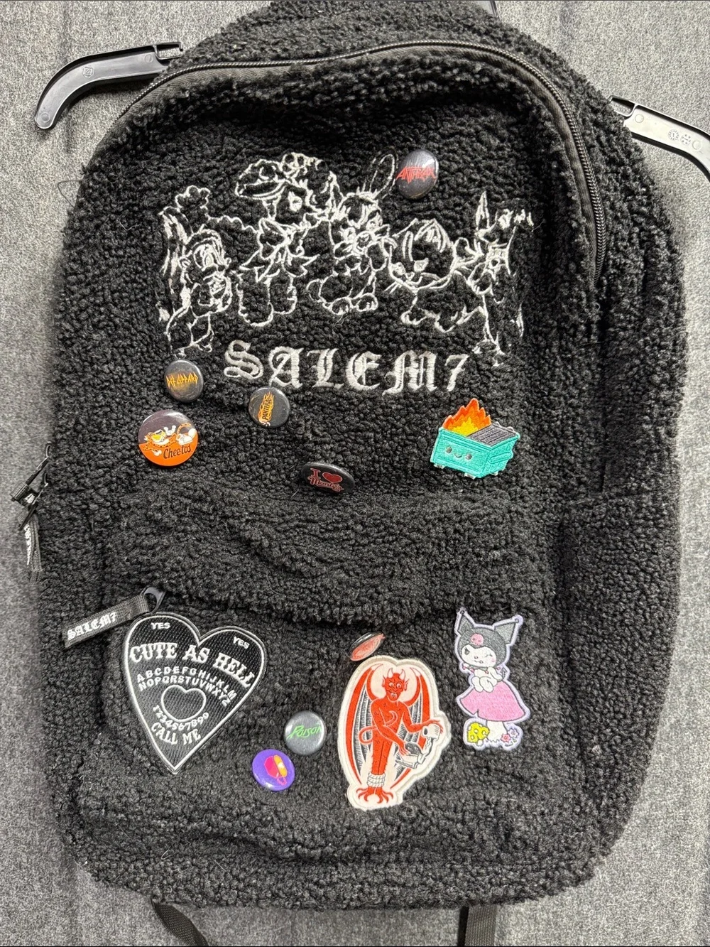 Salem 7 Black Sherpa Backpack with Salem Embroidered Design